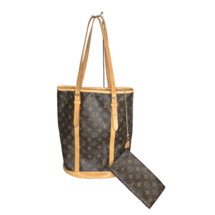 LOUIS VUITTON ルイヴィトン モノグラム バケットGM トートバッグ ブラウン 肩掛け M42236 ポーチ付き レディース 中古 良好 T11407603