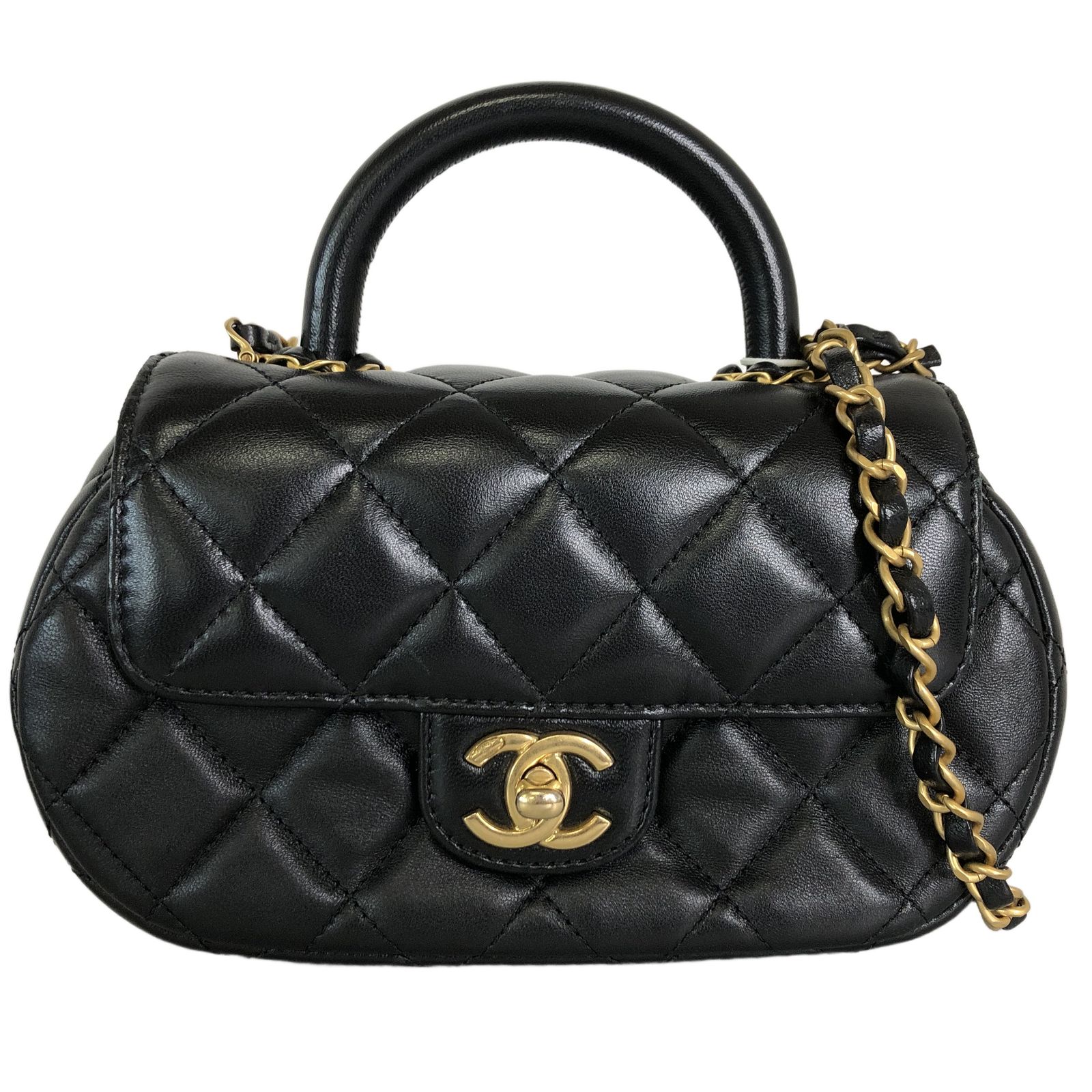 【鑑定済】CHANEL シャネル トップハンドル 2wayショルダーバッグ ブラック 中古 良好 T11425752