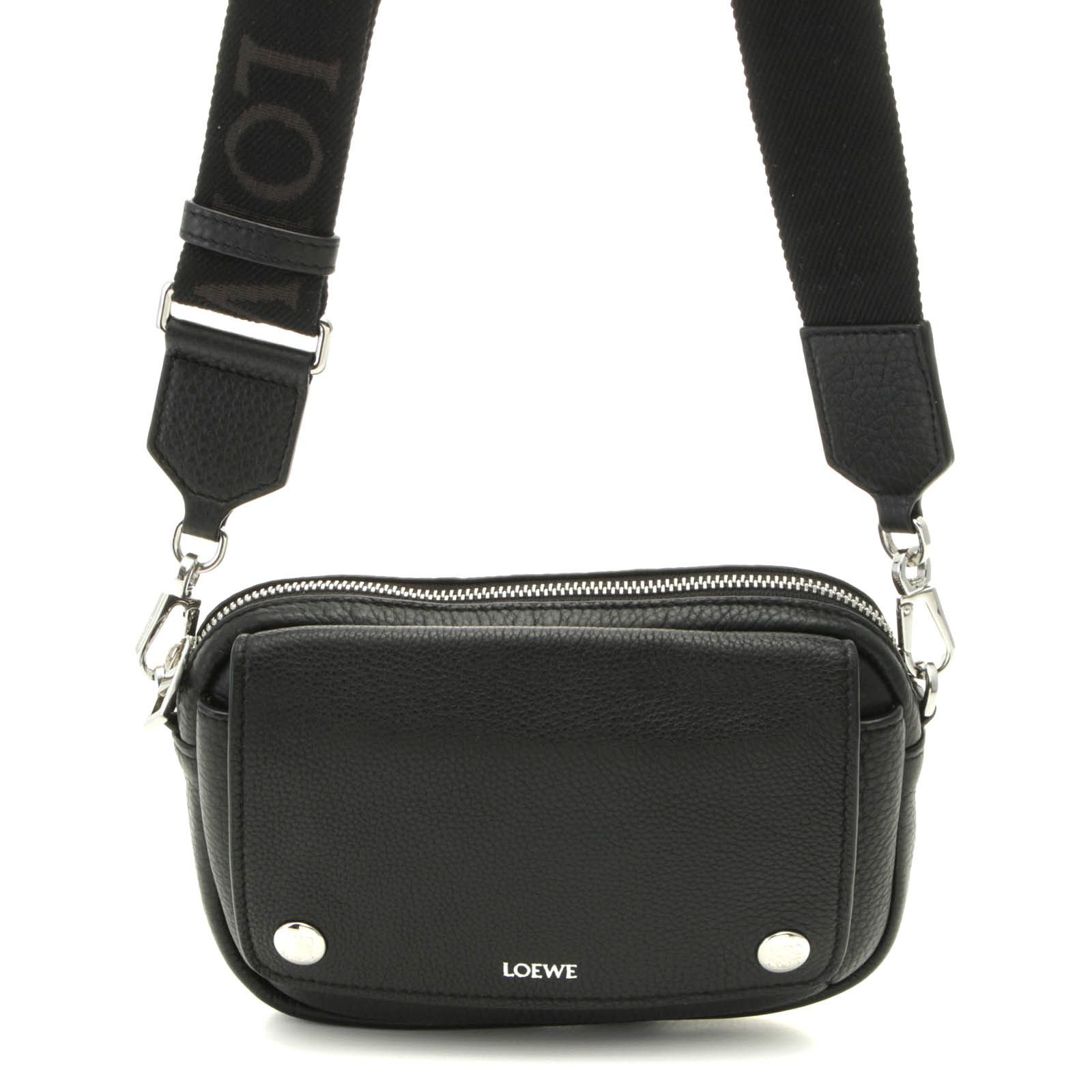 LOEWE ロエベ ペブル メッセンジャーバッグ スモール BANBPCBX03 ショルダーバッグ レザー ブラック/シルバー金具 ユニセックス【中古】460