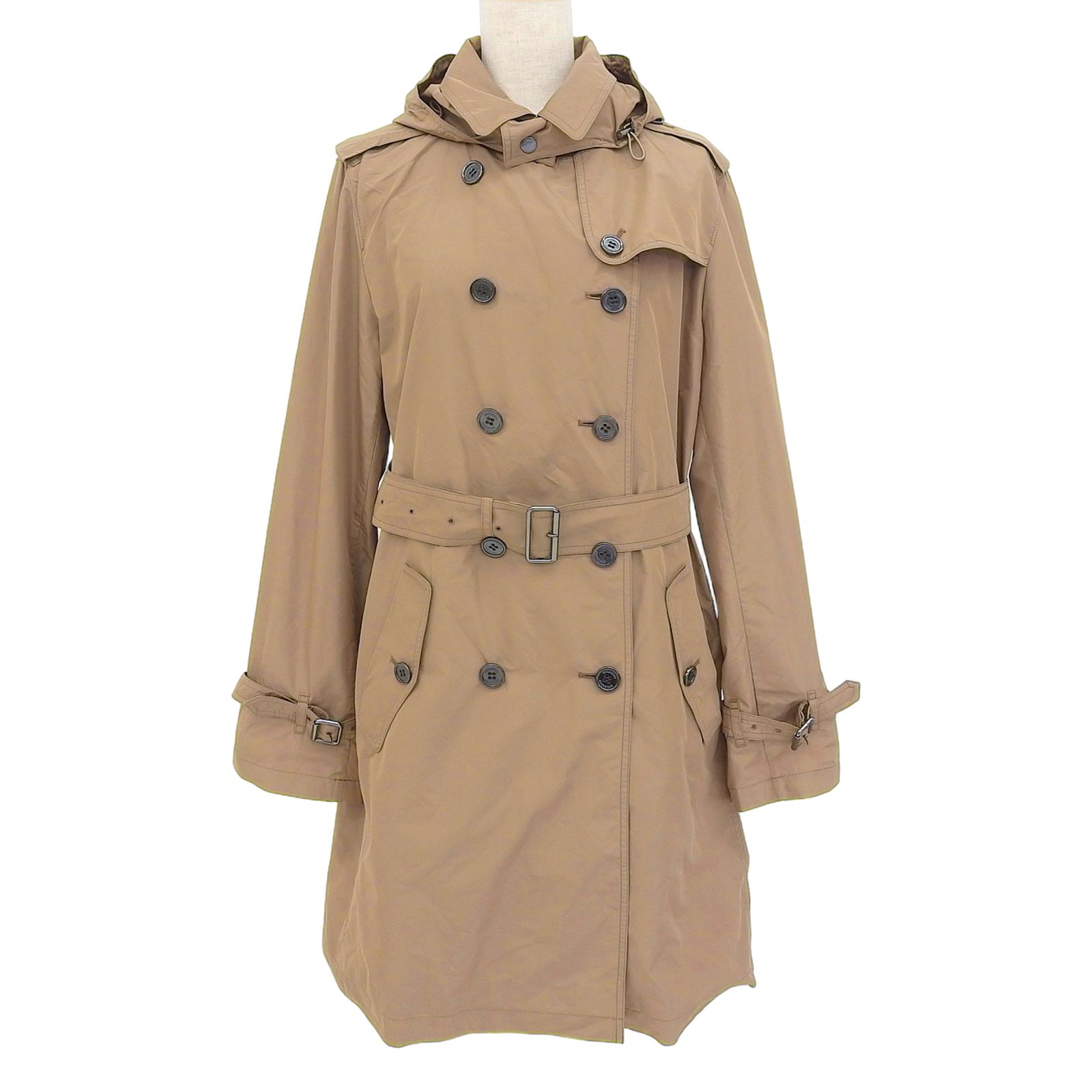 極美品▲BURBERRY LONDON バーバリーロンドン フード付き 裏メッシュ スプリングコート トレンチコート ブラウン 48 正規品 レディース