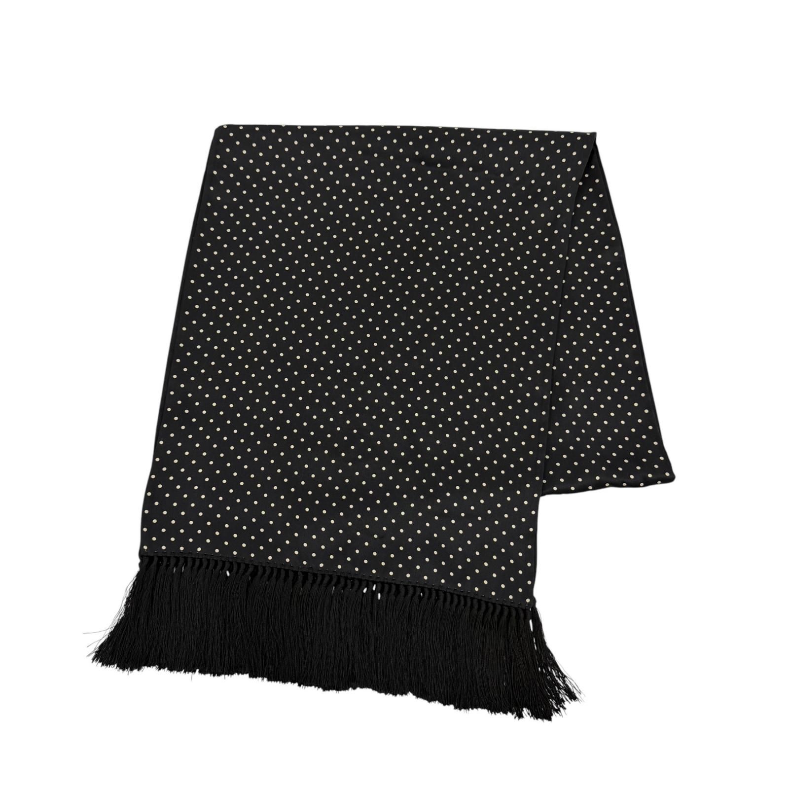 極美品☆CELINE セリーヌ シルク100％ ドット柄 フリンジ付 ショール マフラー ブラック ホワイト イタリア製 レディース