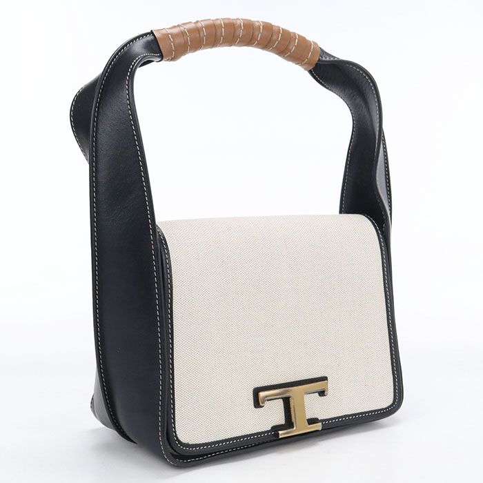 TOD’S トッズ ワンショルダー Tタイムレス ショルダーバッグ キャンバス/レザー【中古】 レディース