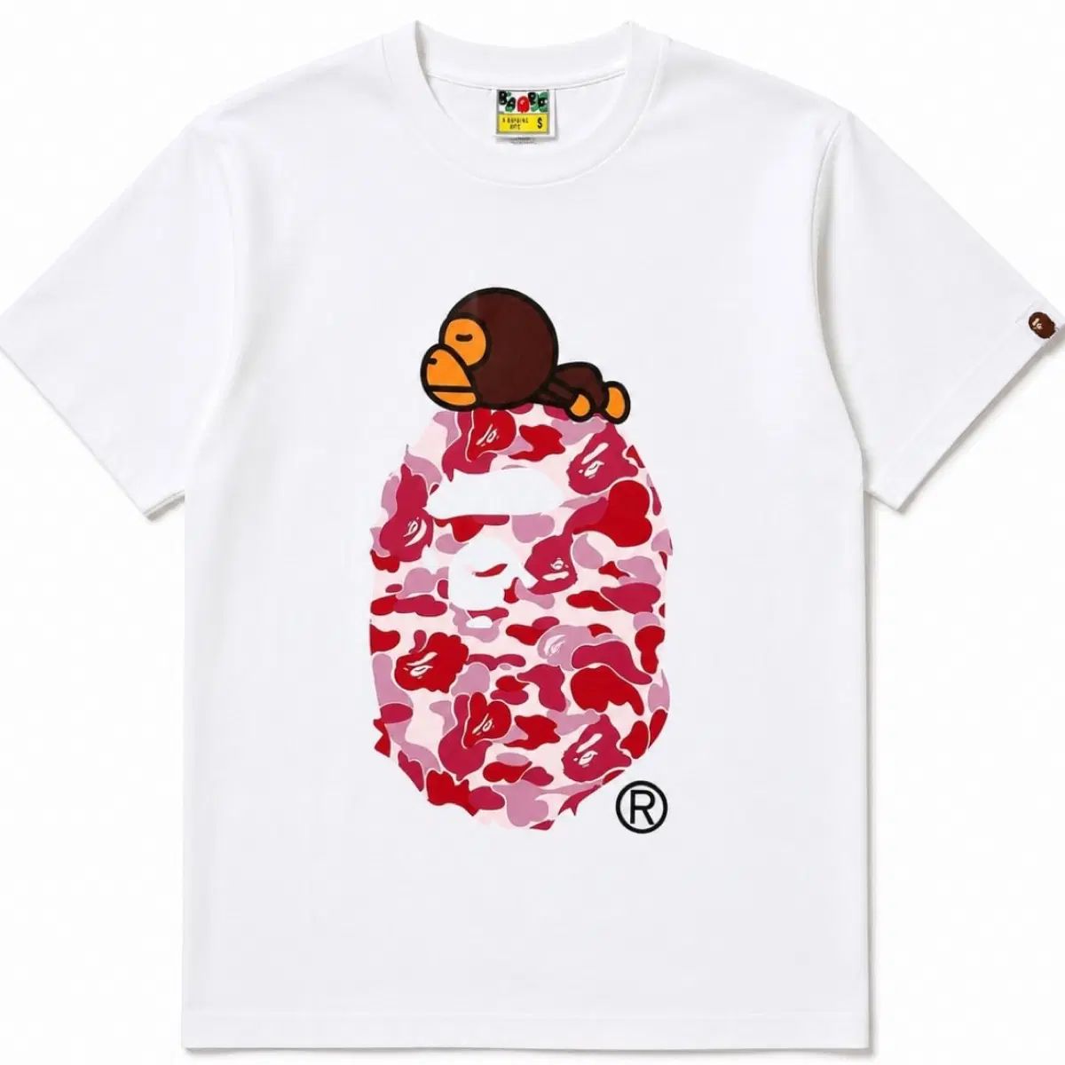 A BATHING APE アベイシングエイプ ピンク カモフラ ゴー リール 半袖 Tシャツ 白
