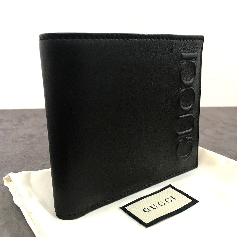 未使用品 GUCCI 428765 二つ折り財布 ブラック レザー GGロゴ 397