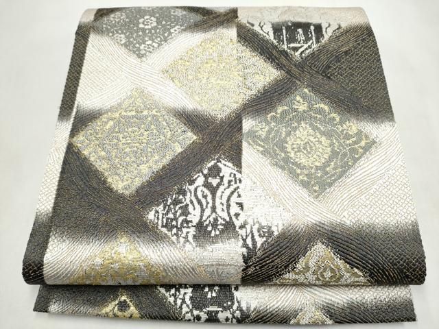 平和屋着物●両面　六通柄袋帯　本泥染　菱更紗花文　金銀糸　正絹　逸品　CABL1166hy