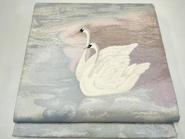 平和屋着物●太鼓柄袋帯　白鳥　金銀糸　正絹　逸品　CABL1180hy