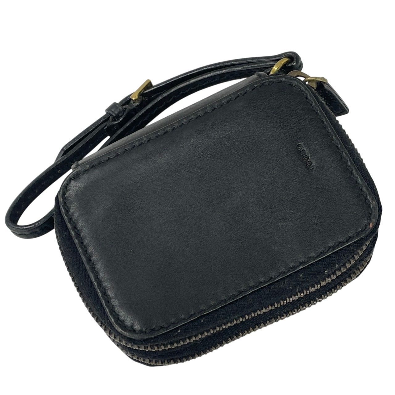 GUCCI/グッチ/Wジップ/コイン/カードケース/ミニ財布/ストラップ付/レザー/ブラック/メンズ/RS2549