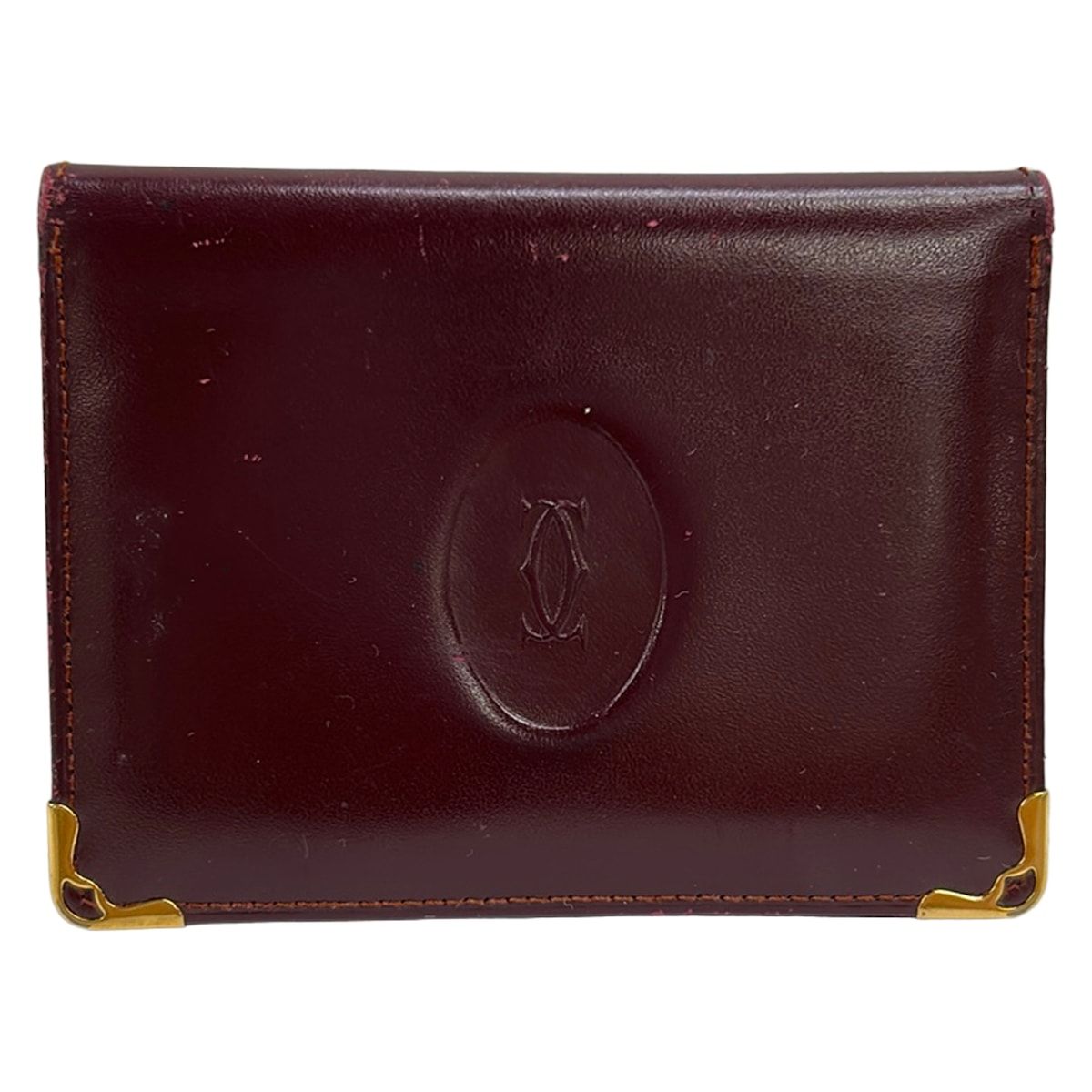 Cartier(カルティエ) カードケース マストライン ボルドー×ゴールド パスケース付き レザー