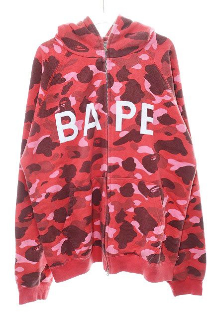アベイシングエイプ A BATHING APE 90年代 FULL ZIP BAPE CAMO RED Lサイズ フルジップアップ ベイプ カモ パーカー 迷彩 レッド 赤 【ブランド古着ベクトル】【中古】260804 42,900円
