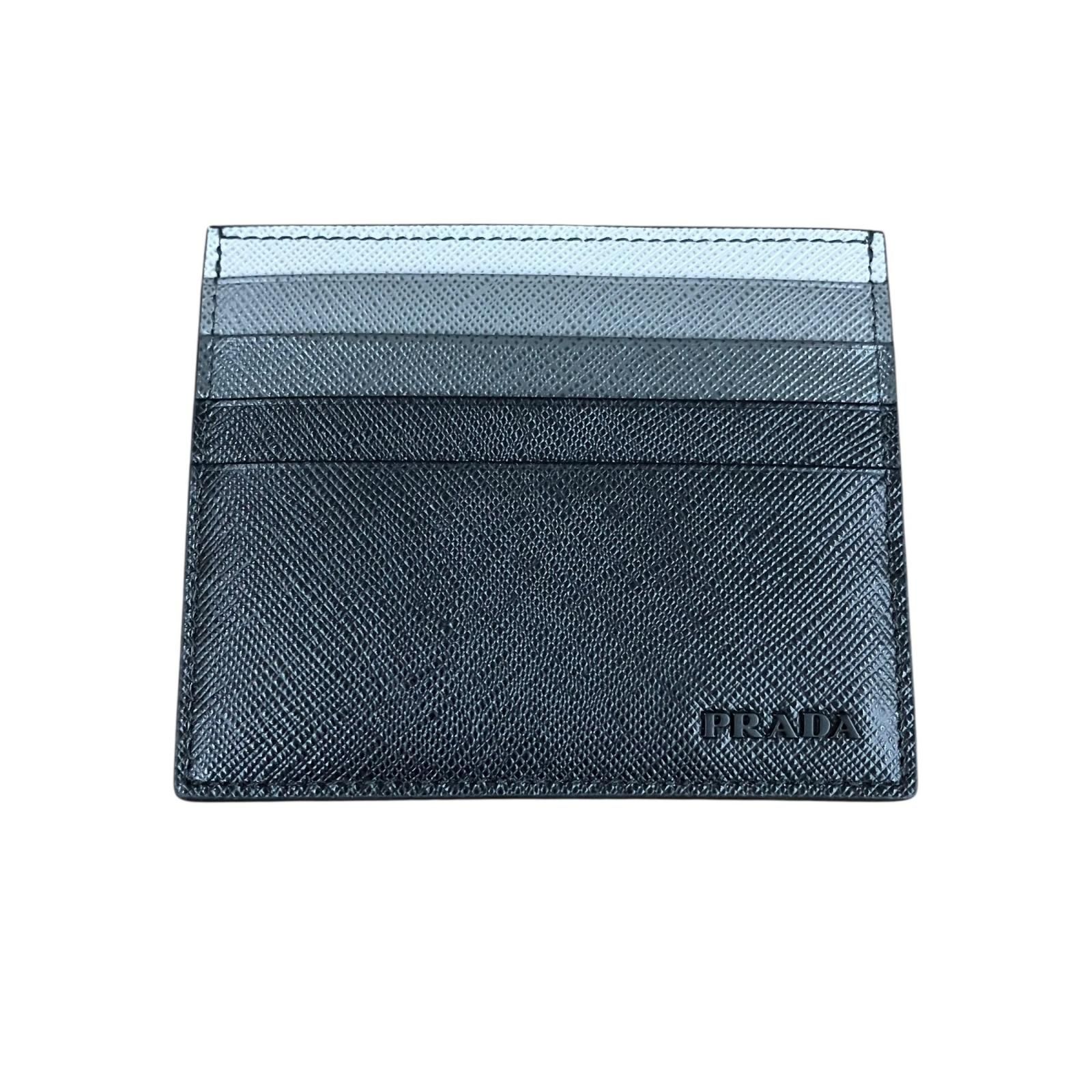 180053 現状品 PRADA プラダ カードケース ブラック、グレー サフィアーノ レザー メンズ