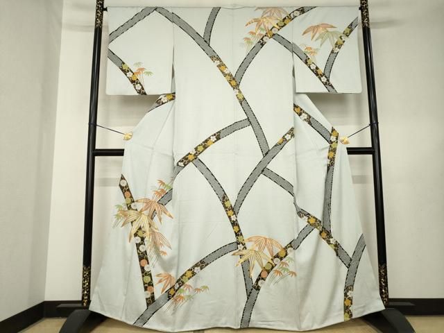 平和屋着物●訪問着　駒刺繍　笹花文　金彩　正絹　逸品　AABL5552ck
