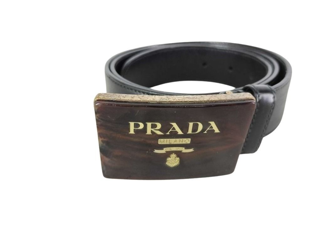 PRADA プラダ ベルト ロゴバックル ブラック系 レザー メンズ
