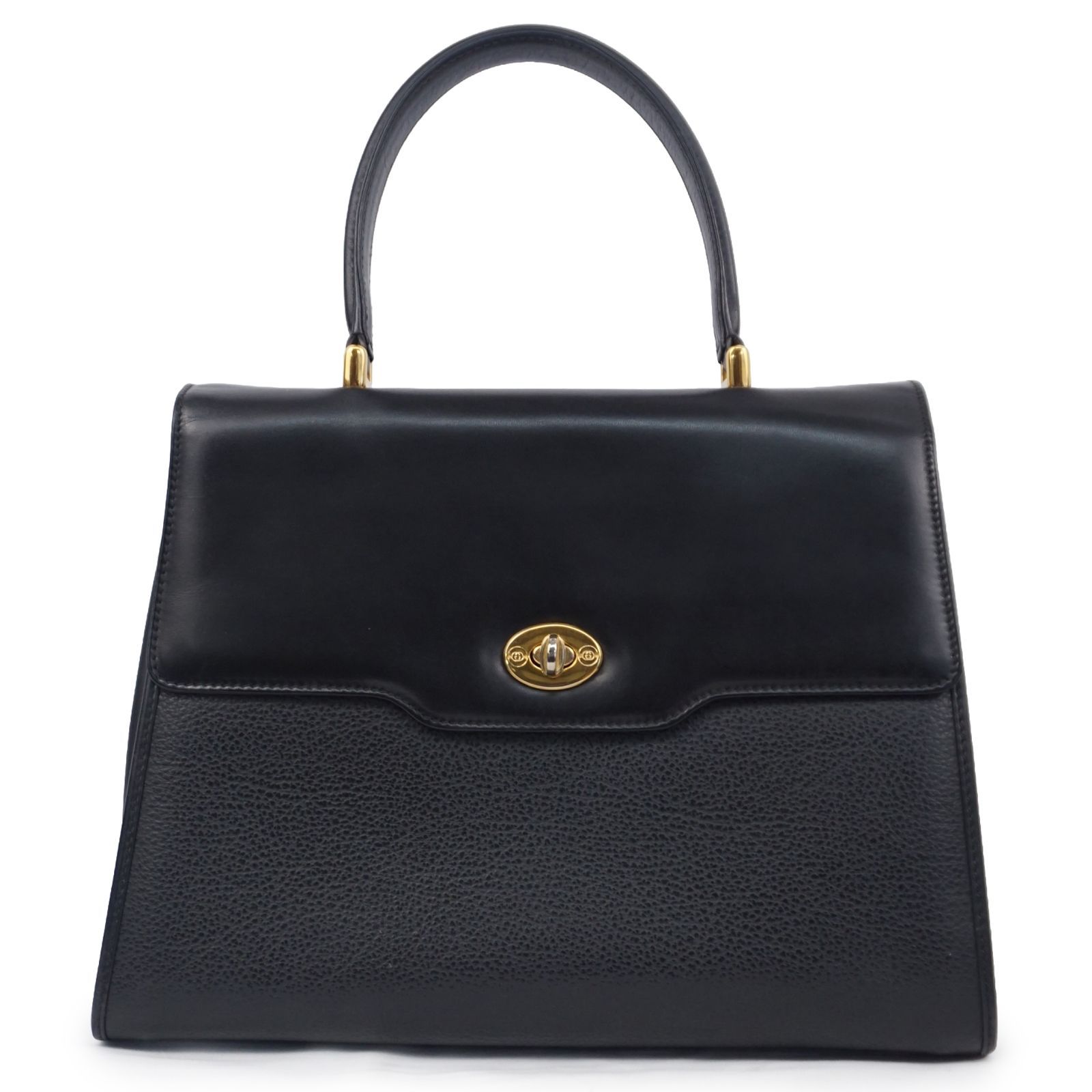 グッチ ターンロック ハンドバッグ 000 113 0182 レザー ブラック 美品 オールドグッチ ヴィンテージ 希少 2層式 B26H977