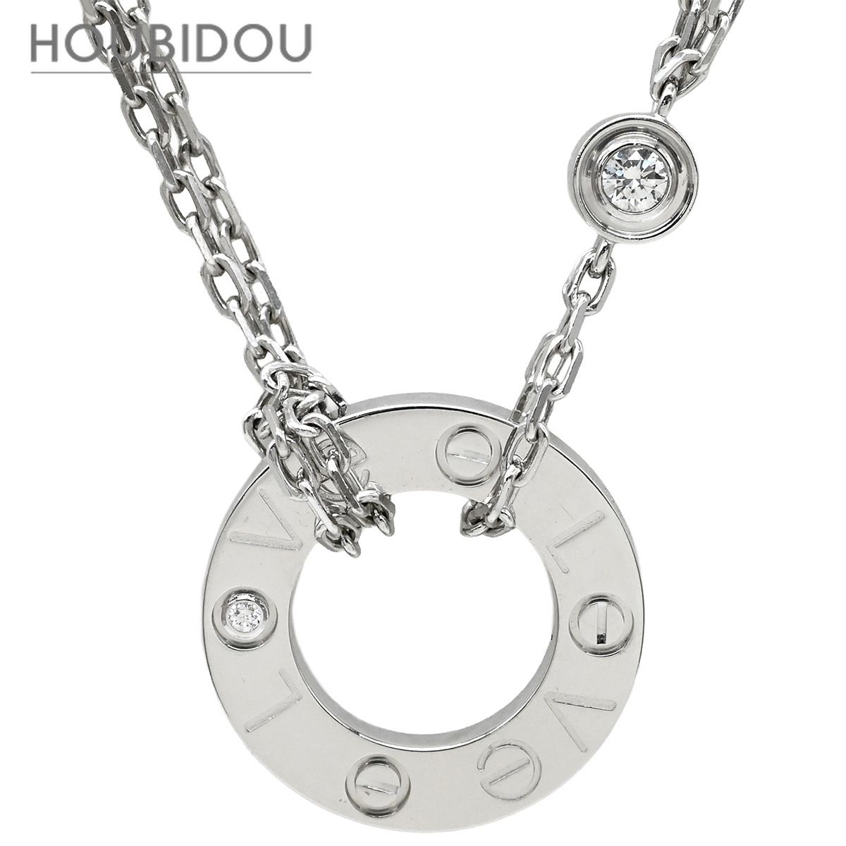 カルティエ Cartier ネックレス ラブ サークル 2Pダイヤ ホワイトゴールド 18金 750WG Wチェーン B7219400【中古】