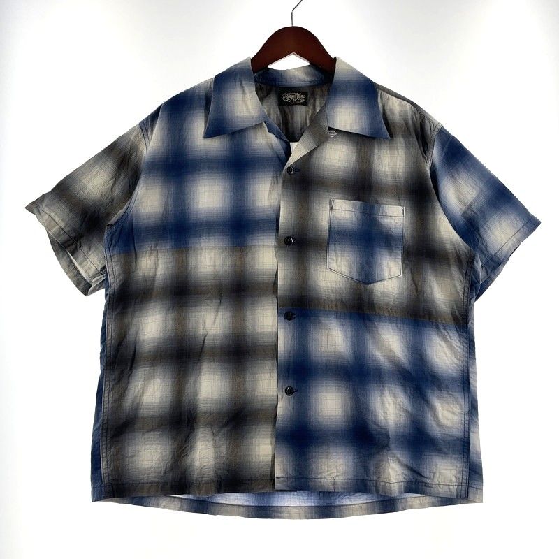 【中古品】 SUGAR CANE シュガーケーン OMBRE CHECK PRINT OPEN SHIRT SC39526 オンブレチェックプリント オープンシャツ 半袖 トップス 【145-260806-yo-08-tei】