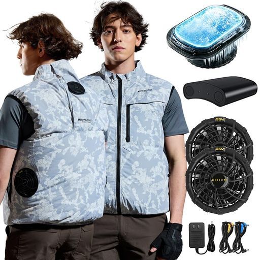 [walric] 2WAY冷却 ペルチェxファン 空調作業服 冷却服 ペルチェ ベスト 35V超高出力 20000mAh大容量 ファン付きベスト 冷却ベスト バッテリー フルセット ペルチェ素子 瞬間冷却 5段階調節 静音 …