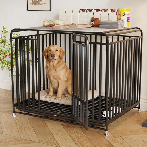 犬 ケージ 大型犬用 125x95x110cm 頑丈な角パイプ 室内犬用ケージ 金属製 錆びにくい キャスター付き 移動便利 掃除しやすい ブラック