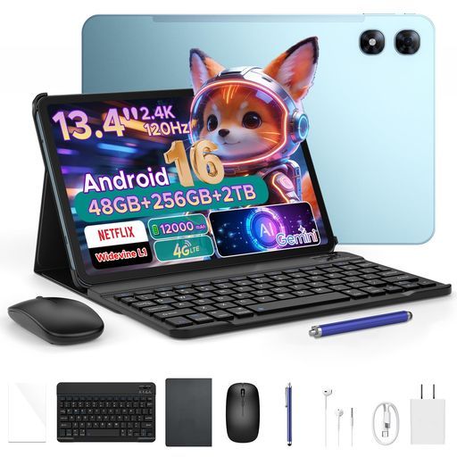 【2026新登場 Android16 タブレット 13.4インチインチFHD+大画面、2.4K 120Hz、4G LTE】P13 Pro アンドロイドタブレット、48GB+256GB+2TB拡張対応、T7280
