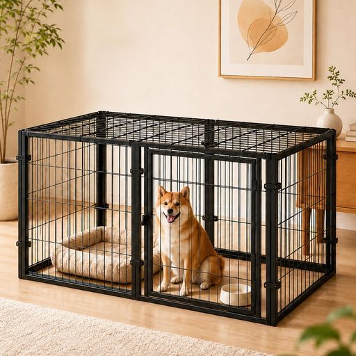 ペットフェンス 犬 柵 室内 折りたたみ ドア付き 120x60x60cm 天面カバー 金属製 6片 ゲージ 脱走防止 室内外兼用 組立簡単 ブラック 7,605円