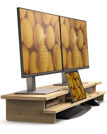 WELL WENG モニター台 卓上 天然竹製 デスクシェルフ 2段 スマホ/タブレットスタンド付き 幅108cm 耐荷重50kg ナチュラル
