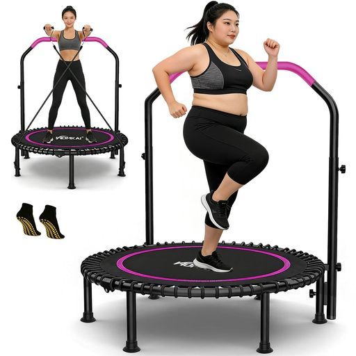 HOMKAI トランポリン 48インチ 静音 折りたたみ エクササイズ 大人子供 室内 200kg ミニ ローズレッド