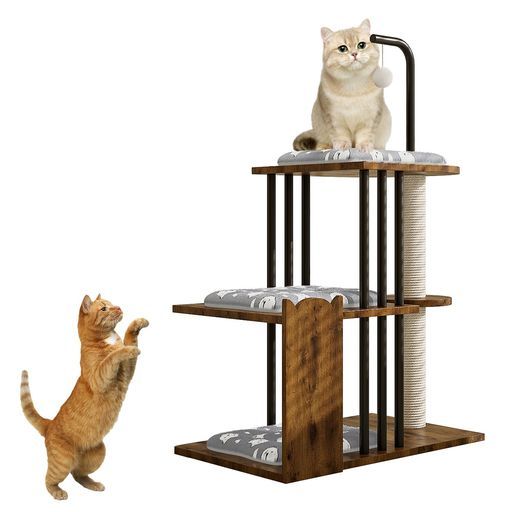 Bornran キャットタワー 猫タワー 木製 スリム 大型猫 据え置き 省スペース 登りやすい 爪とぎ 運動不足解消 多頭飼い