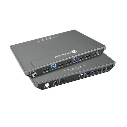 AV Access KVMスイッチ 2入力2出力モ ニター2 台、コンピューター2 台、USB4 個、EDID、ホットキースイッチ、独立したPCコントロール、4K@60Hz HDMIデュアルモニター、1 台または2 台のPCを同時に表…