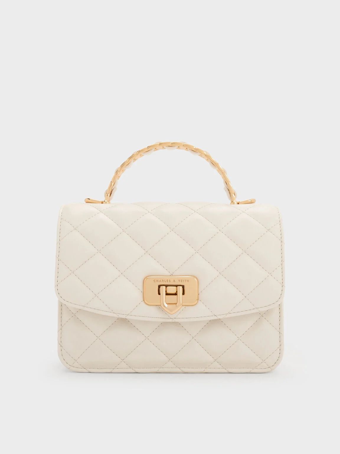 Charles & Keith Cressida クレシダ キルトプッシュロックトップハンドルバッグ - クリーム