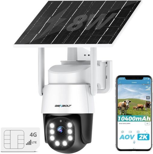 GENBOLT 防犯カメラ 屋外 ソーラー 4G LTE カメラ SIMカメラ ワイヤレス 監視カメラ カラー暗視 3MP AOV人体検知 10400mAh 全方位監視 双方向音声 屋外/屋内対応 電池式カメラ バッテリーカメラ