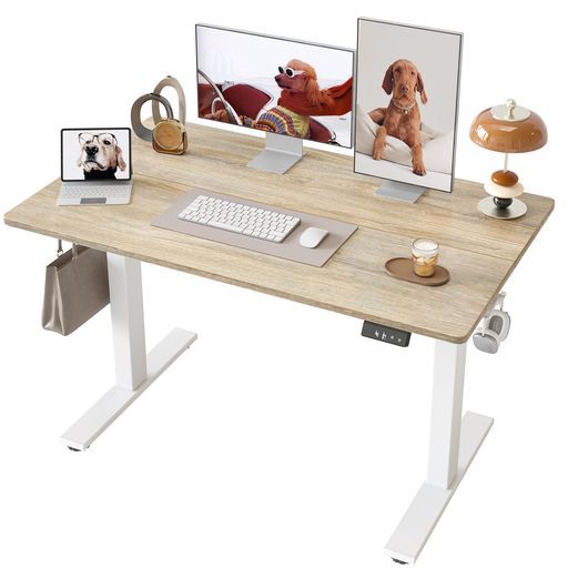 TIQLAB 電動昇降デスク スタンディングデスク メープル 幅120x奥行60cm 昇降範囲72-116cm 耐荷重80kg ヘッドホンフック2个付き 高さメモリー 静音 パソコンデスク 木目色