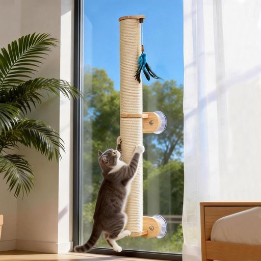 【Lulu’s World】 猫 爪とぎ 壁掛け 爪とぎポール 天然サイザル麻 省スペース 取付簡単 縦置き 伸びて爪とぎ ストレス解消 猫用おもちゃ