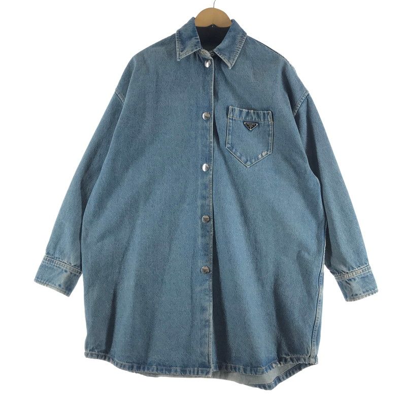 【中古品】 PRADA プラダ オーバーサイズ オーガニックデニム シャツ カラーBLUE SIZE:42 ダメージ加工 【168-260806-ky-11-fuzh】