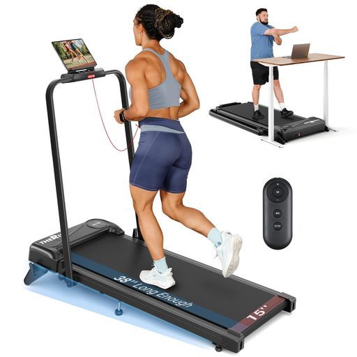 THERUN 傾斜機能付きウォーキングパッド トレッドミル、2 in 1 折りたたみ式家庭用トレッドミル、2.5HP デスク下設置型、アプリ対応、リモコン付属、16インチ ワイドランニングベルト、LEDデ…