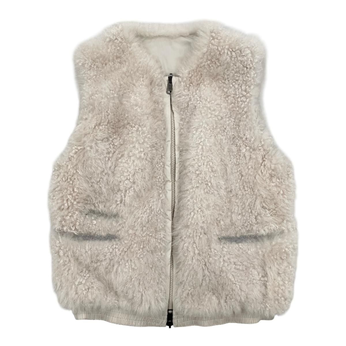 ☆ブルネロクチネリ ベスト リバーシブル ファー DW5215315 38サイズ ナイロン グレージュ グレー ベージュ Brunello Cucinelli