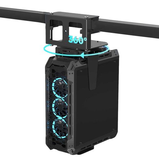 デスクトップPC吊り下げブラケット 冷延鋼製・耐荷重30kg・360度回転 、ノーホール(穴あけ不要)取り付け可能なCPUスタンド、昇降デスク対応、ケーブル管理機能付き (B)