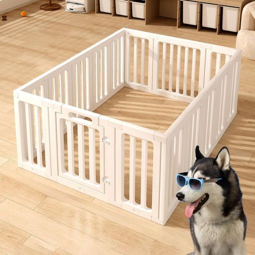 ホワイト ペットサークル 犬用 室内 柵 ドア付き おしゃれ 小型犬中型犬用 プラスチック製 【自由調整サイズ】【吸盤式&二重ロック】【組立簡単 工具不要】【丈夫 HDPE樹脂 傷つきにくい … 8,518円