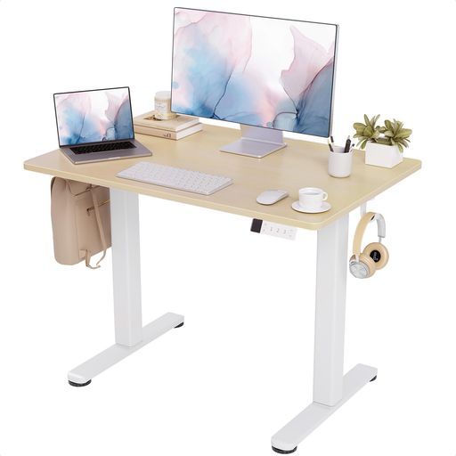 Claiks 昇降デスク 電動 一枚板 幅100x奥行60cm スタンディングデスク 在宅勤務 テレワーク 学習机 モニター2台対応 高さ調節 メモリー機能 静音設計 人間工学設計 オフィスデスク ホワイトフ…