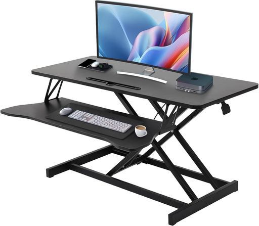 TechPeak スタンディングデスク 卓上 天板サイズ95x40x50cm ガス圧昇降式デスク立ち 卓上デスク 高さ11~51cm 机上 静音 組立不要 耐荷重10kg 無段階座位立位両用デスク デスクライザー パソコンデ…