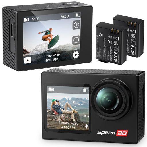Hiicam Speed20 アクションカメラ ウェアラブルカメラ 4K/60fps 超高清画質 6軸EIS手ブレ補正ウェアラブルカメラ 水中カメラ スポーツカメラ 防水ケース付きで40m防水 本体10m防水 1350mAh大容量バ…
