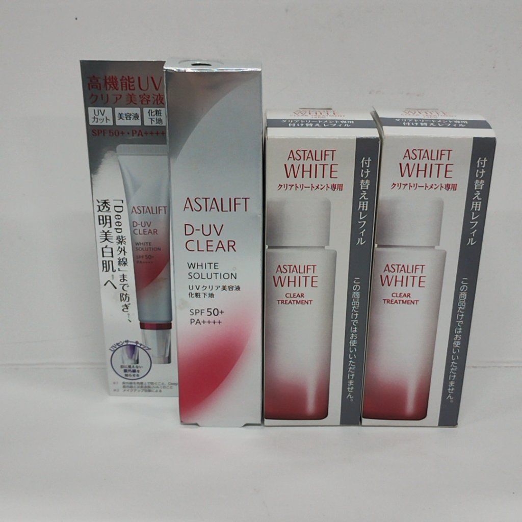 A0578 D ASTALIFT アスタリフト D-UV CLEAR WHITE SOLUTION 30g／WHITE CLEAR TREATMENT 付け替え用レフィル 100ml 2個 計3点セット