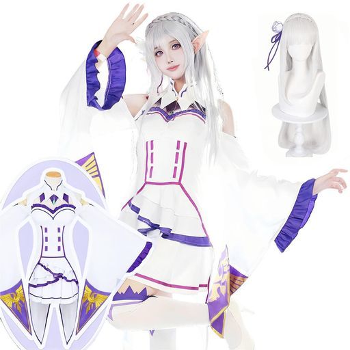 [乃宇撮] リゼロ コスプレ エミリア コスプレ衣装 ドレス エミリア コスプレ アニメ ハロウィン ステージ服 文化祭 パーティー Re:ゼロから始める異世界生活 (エミリア普段着、XS)
