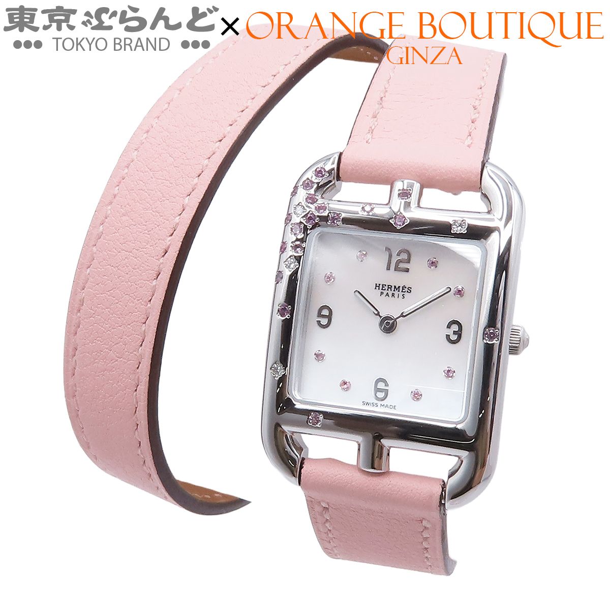 エルメス HERMES ケープコッド PM CC1.233 MOP ローズサクラ ステンレススチール レザー ダイヤモンド ピンクサファイア ドゥブルトゥール 腕時計 レディース クォーツ 240101889223