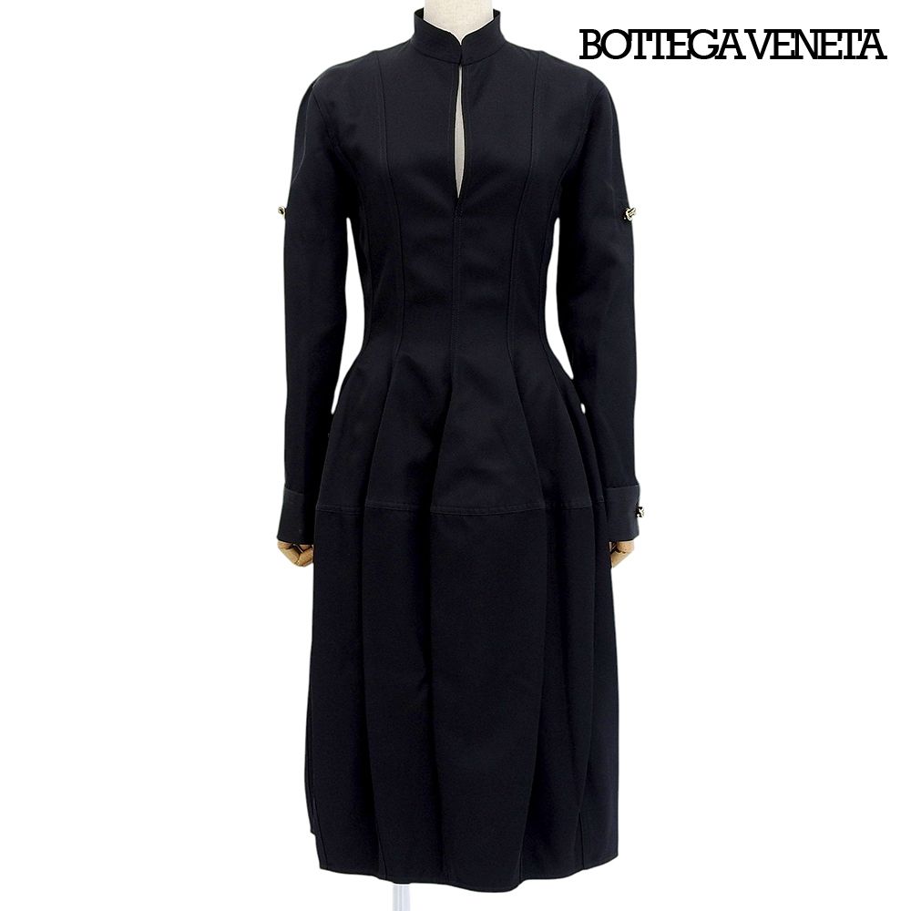 超美品 ボッテガヴェネタ BOTTEGAVENETA 2023年 725506 V1JS0 ミディ ワンピース シルク ドレス 黒 ブラック レディース