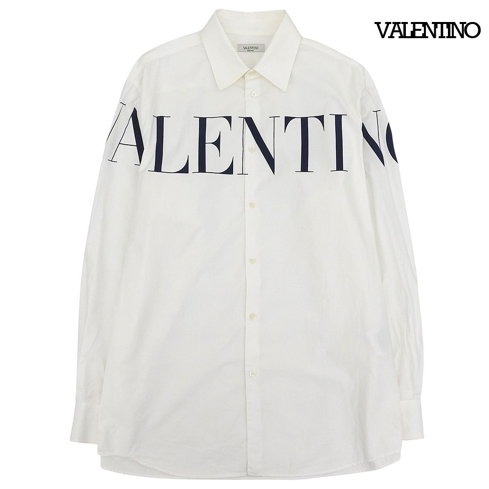 美品 ヴァレンティノ VALENTINO 20AW UV3AB005AP ロゴ コットン 長袖 シャツ サイズ40 ホワイト メンズ