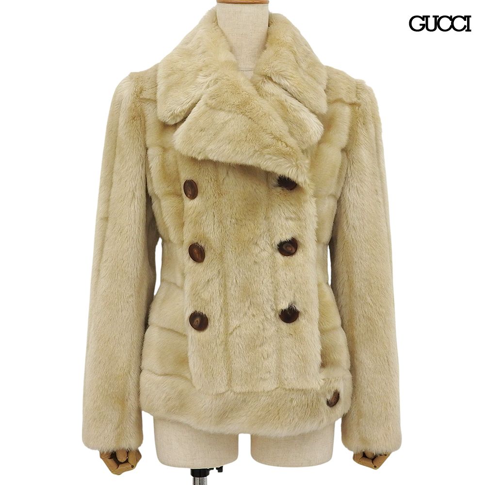 超美品 グッチ GUCCI 希少 トムフォード期 ヴィンテージ 1996年 AWコレクション フェイクファーダブルブレスト ジャケット コート 42 ハンガー付