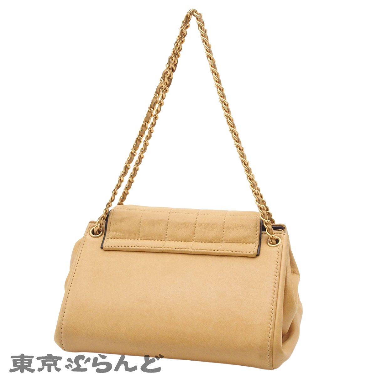 シャネル CHANEL ショルダーバッグ 2.55 チョコバー Wチェーン 6番台 ベージュ ゴールド金具 ラムスキン レディース 016000166