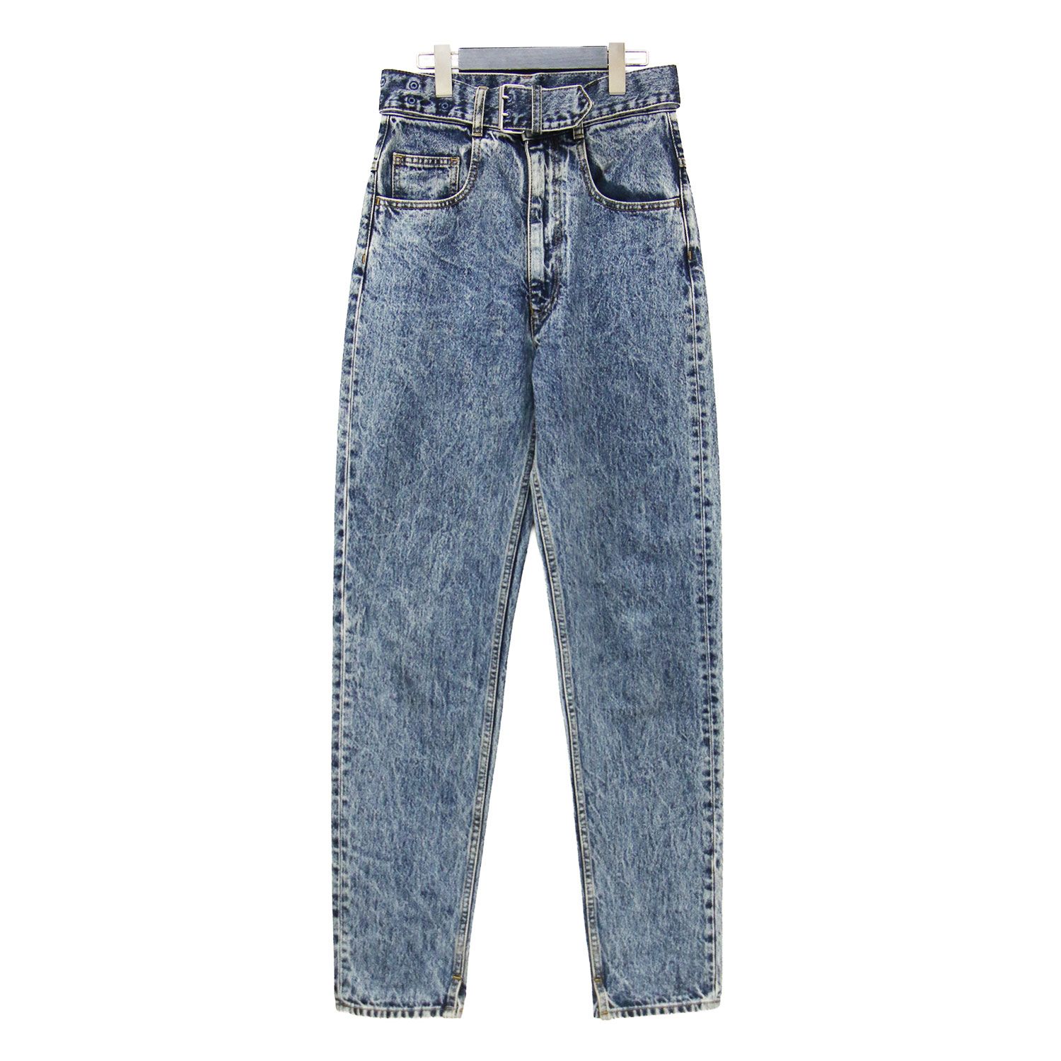 Maison Martin Margiela メゾンマルタンマルジェラ デニムパンツ 36(S) インディゴ ベルテッドデニムパンツ Belted Denim Pants フルレングス テーパード ベルト付き コットン イタリア製【レディース】【中古】