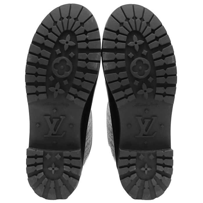SALE【極美品】LOUIS VUITTON ルイ・ヴィトン レインブーツ サイズ 36 レディース スプラッシュライン ロゴ LV モノグラム エンボス ラバー ロングブーツ シューズ 防水 靴 箱/袋付属 ブラック 黒 イタリア製