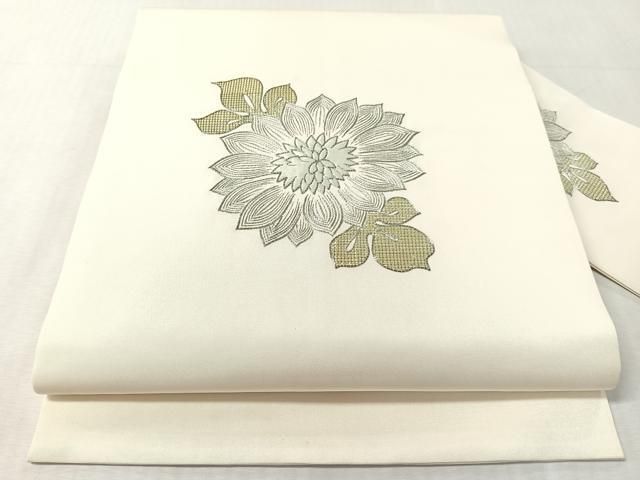 平和屋着物●九寸名古屋帯 駒刺繍 草花文 銀糸 鈴乃屋扱い 正絹 逸品 CABL0322vp