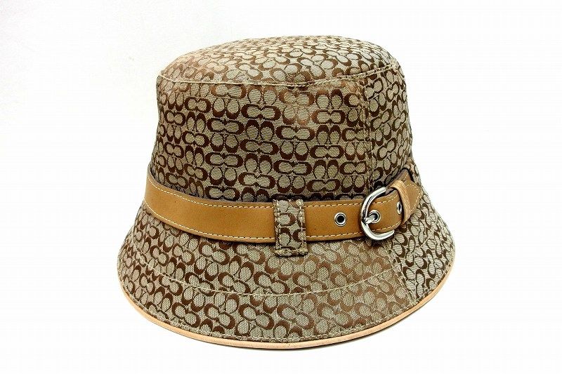 【233843】COACH コーチ シグネチャー　バケットハット 帽子 M/L ベージュ
